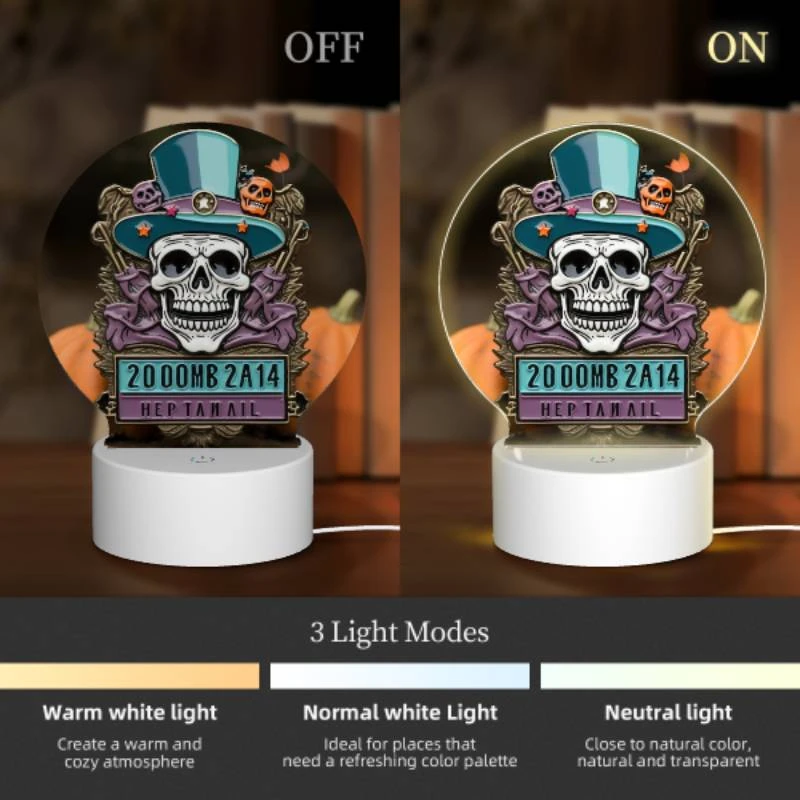 Round Acrylic Night Light, A skeleton wearing a top hat and a purple suit with the words 200MB 2014 on it. Round Acrylic Night Light, A Skeleton Wearing A Top Hat And A Purple Suit With The Words 200MB 2014 On It. -Pattern Night Light dbffb2d3ba169462e285438bb9437afd4c051336