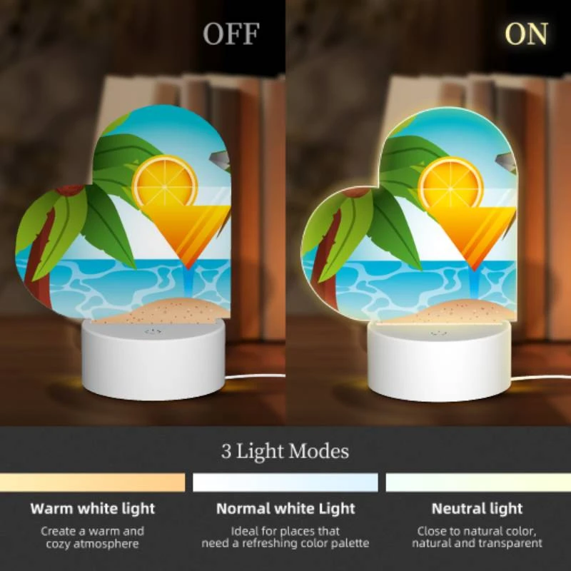 Love Acrylic Night Light, A cocktail is served on a beach with palm trees and a lemon in the background. Love Acrylic Night Light, A Cocktail Is Served On A Beach With Palm Trees And A Lemon In The Background. -Pattern Night Light dc955f4e8306874e6fb46b27c9814759da52a5de