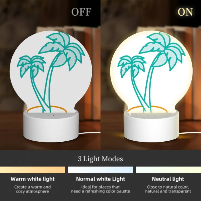 Round Acrylic Night Light, A green and blue palm tree with a blue trunk. Round Acrylic Night Light, A Green And Blue Palm Tree With A Blue Trunk. -Pattern Night Light dcd32d329780ba601b1a3711e782919799597eff