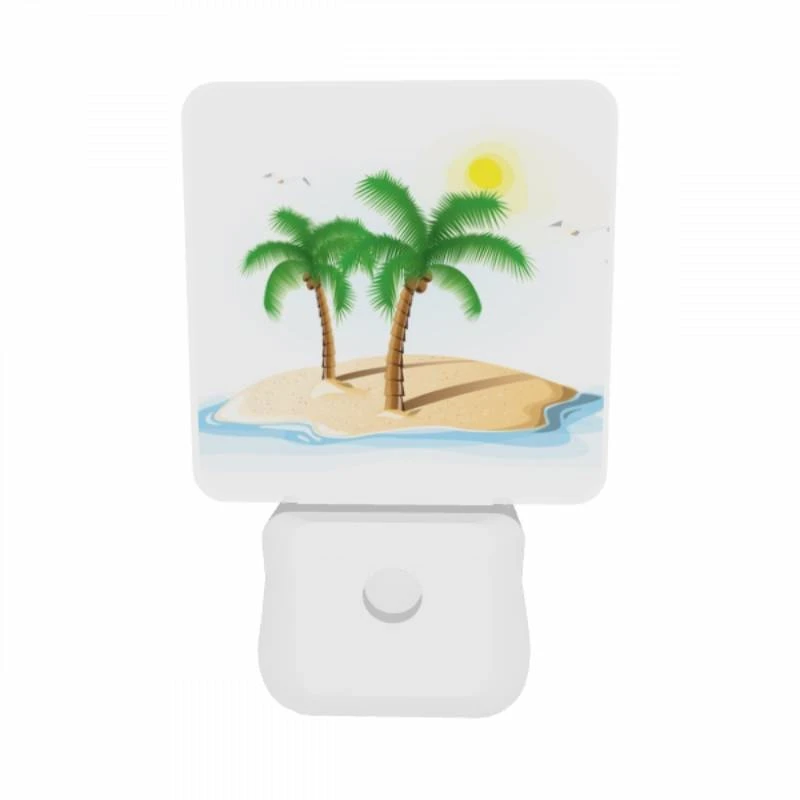 Night Light Set of 2, A white drawing of a palm tree on a sandy beach. Night Light Set Of 2, A White Drawing Of A Palm Tree On A Sandy Beach. -Pattern Night Light dd18a3f9639905590c51cdec9d6c5111b424efbc