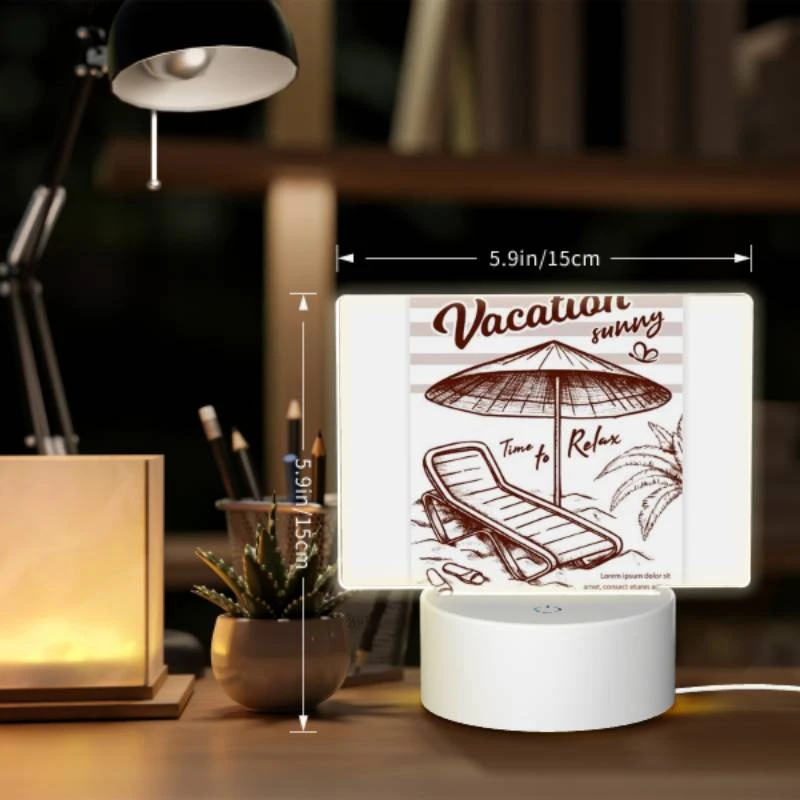 Rectangular Acrylic Night Light, A beach umbrella is open and shading a lounge chair. Rectangular Acrylic Night Light, A Beach Umbrella Is Open And Shading A Lounge Chair. -Pattern Night Light dd222269549757628c3d4a5c75a8944053badb4a