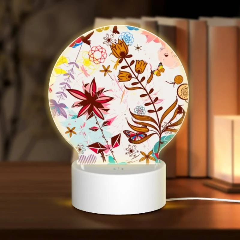 Round Acrylic Night Light, A colorful flower arrangement with a butterfly and a bee. Round Acrylic Night Light, A Colorful Flower Arrangement With A Butterfly And A Bee. -Pattern Night Light dd27950129c5c0c6e852a6cf7c5eb104f5701f2f