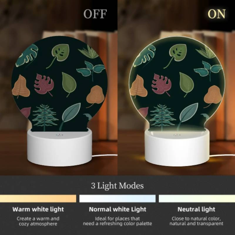 Round Acrylic Night Light, A collection of different leaf designs. Round Acrylic Night Light, A Collection Of Different Leaf Designs. -Pattern Night Light dd293429eb26364f3e290f117c182d065eef8669