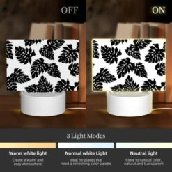Rectangular Acrylic Night Light, A Pattern Of Leaves On A Black And White Background. 4 Rectangular Acrylic Night Light, A Pattern Of Leaves On A Black And White Background. -Pattern Night Light ddaec13e23ad28de24a663e4d6f901b38b923152