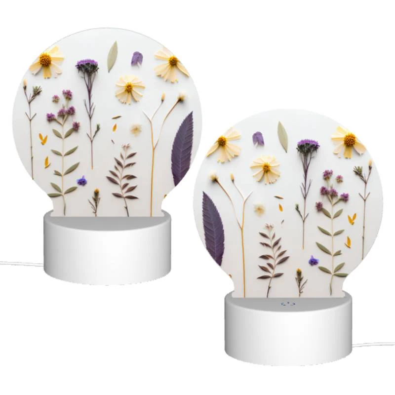 Round Acrylic Night Light, A collection of different flowers and leaves on a white background. Round Acrylic Night Light, A Collection Of Different Flowers And Leaves On A White Background. -Pattern Night Light ddf0a8f94a257be867e61ba7b5e340606b390d36