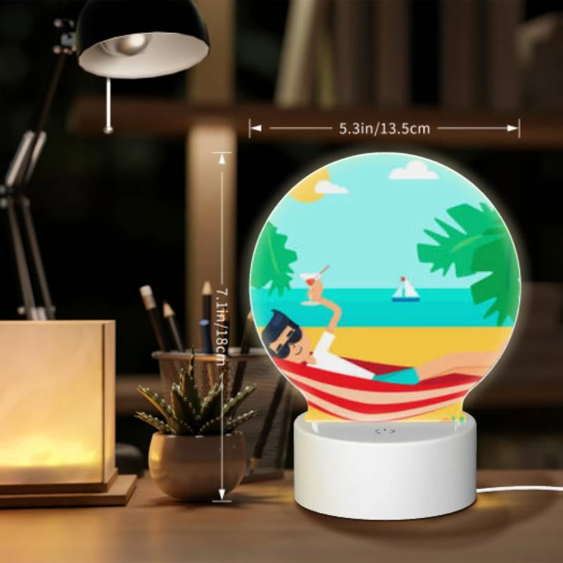 Round Acrylic Night Light, A man is sitting on a beach chair Round Acrylic Night Light, A Man Is Sitting On A Beach Chair -Pattern Night Light de08ccff5bc3e79ae2498ba47a39b66bc28c6525