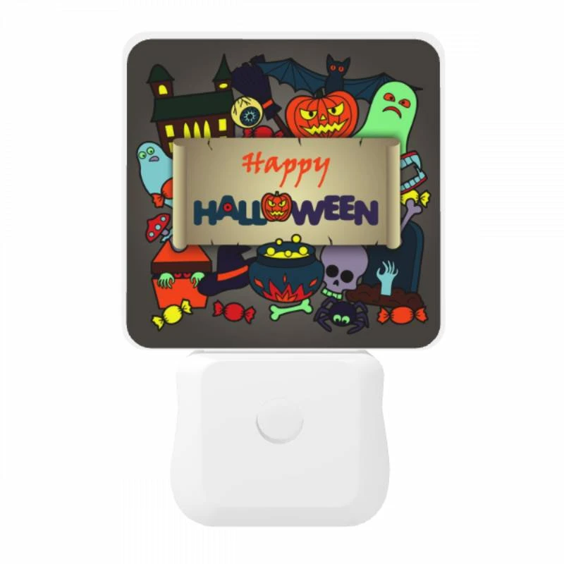 Night Light, A colorful Halloween sign with a variety of Halloween decorations. Night Light, A Colorful Halloween Sign With A Variety Of Halloween Decorations. -Pattern Night Light de7e61a4338c073b13e9ee828158307ef1b15c41