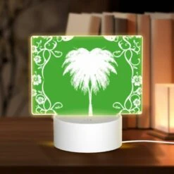 Rectangular Acrylic Night Light, A Green And White Picture Of A Palm Tree.