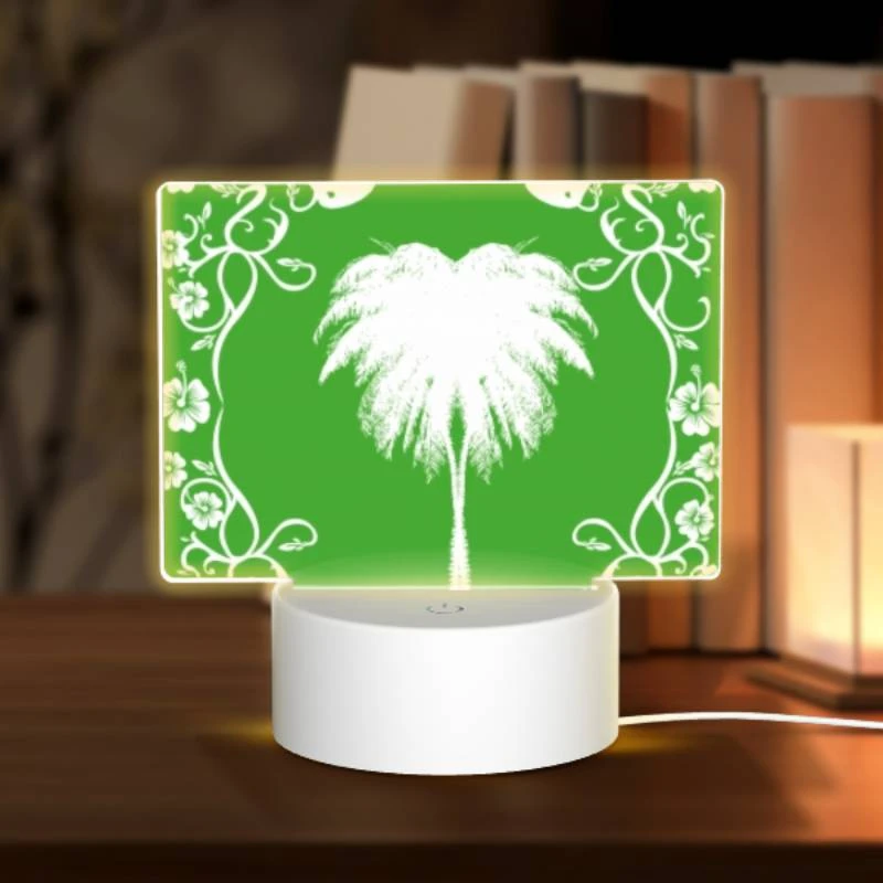 Rectangular Acrylic Night Light, A green and white picture of a palm tree. Rectangular Acrylic Night Light, A Green And White Picture Of A Palm Tree. -Pattern Night Light deade70dccba4e2e06732eea85223ddf390b2e88