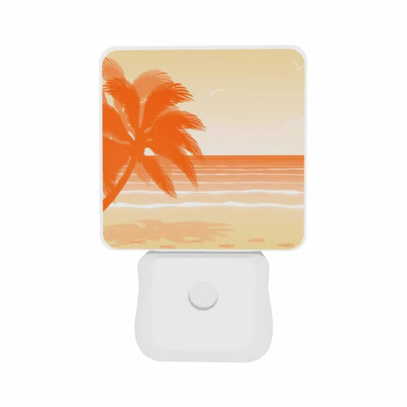 Night Light Set of 2, A palm tree is in front of a beautiful orange sunset. Night Light Set Of 2, A Palm Tree Is In Front Of A Beautiful Orange Sunset. -Pattern Night Light e00601bd134e12a3c4495e72f2abcfe00f7c60fc