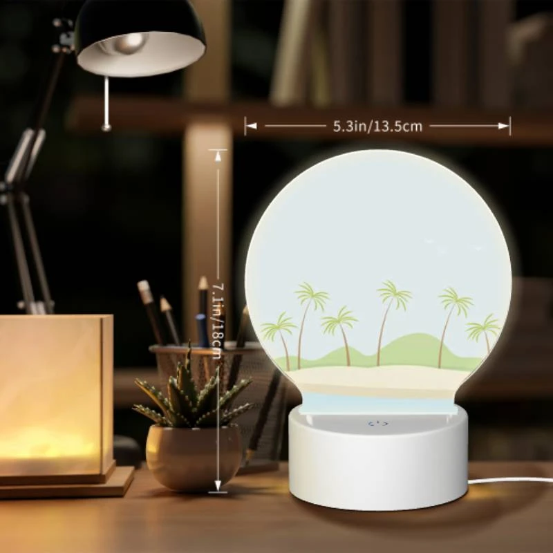 Round Acrylic Night Light, A beautiful beach scene with palm trees and a sunny sky. Round Acrylic Night Light, A Beautiful Beach Scene With Palm Trees And A Sunny Sky. -Pattern Night Light e10d1898285e2ffd6e3ca77c102ebd3ae4cff392