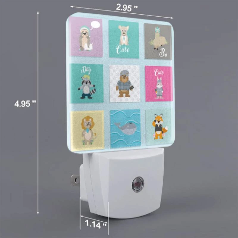 Night Light Set of 2, A collection of cartoon animals with the word "cute" written above them. Night Light Set Of 2, A Collection Of Cartoon Animals With The Word "cute" Written Above Them. -Pattern Night Light e14448726f392d17fa4a4484a79a2f4cc8b72329