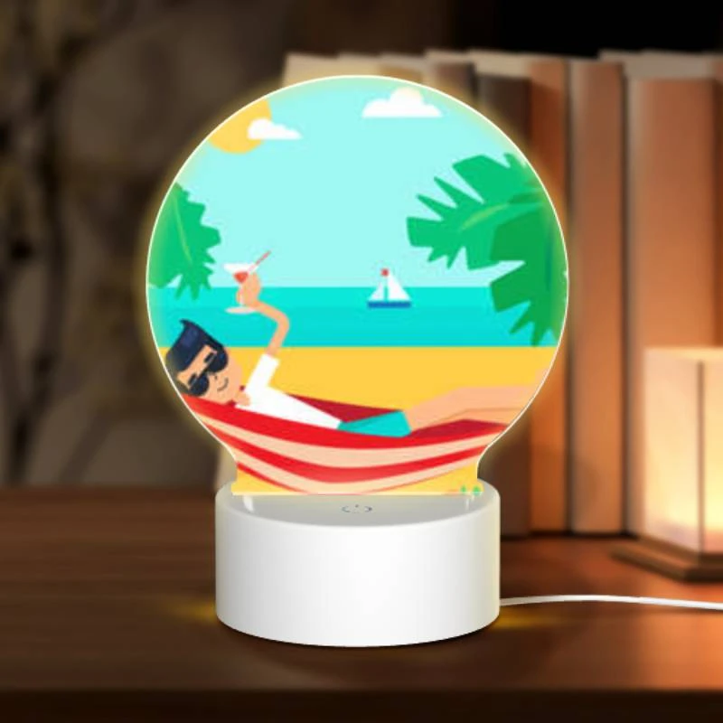 Round Acrylic Night Light, A man is sitting on a beach chair Round Acrylic Night Light, A Man Is Sitting On A Beach Chair -Pattern Night Light e161ae96b9762a8b10b5a99413957b6dd17c2240