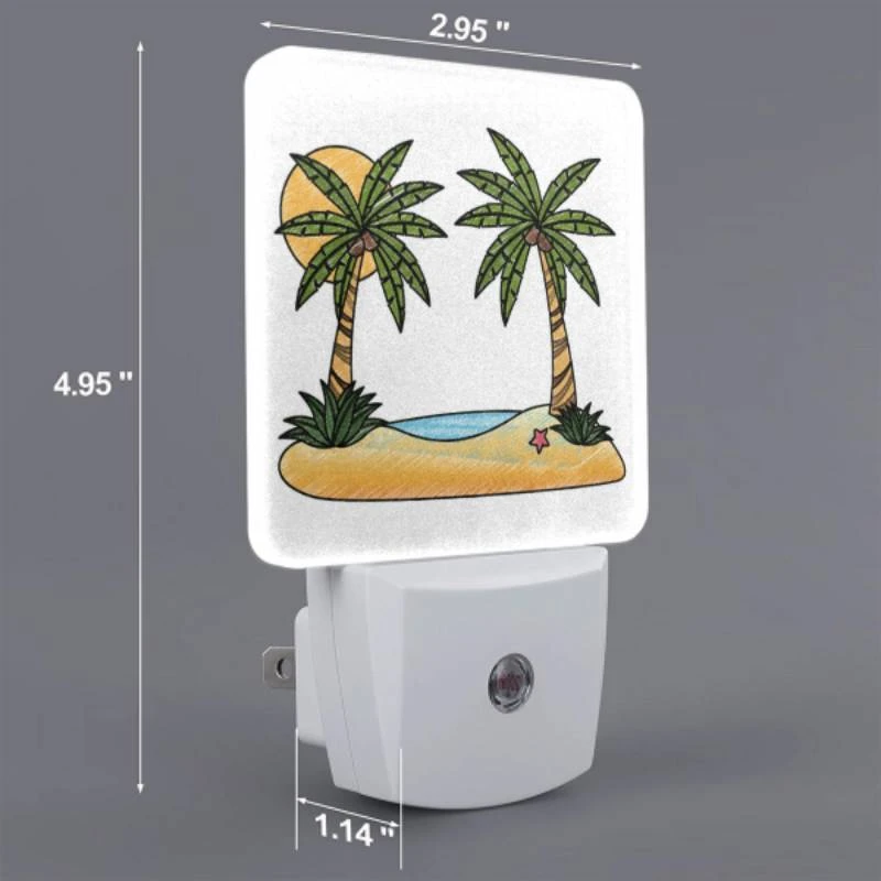 Night Light, A cartoon drawing of a tropical island with two palm trees and a sun. Night Light, A Cartoon Drawing Of A Tropical Island With Two Palm Trees And A Sun. -Pattern Night Light e1ac4159177dde5dd2479c1c18e49a602b5c8039