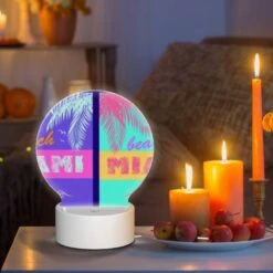 Round Acrylic Night Light, A Colorful Beach Sign That Says "Beach Miami.". 8 Round Acrylic Night Light, A Colorful Beach Sign That Says "Beach Miami.". -Pattern Night Light e1b2cf3e20b0a0b210afddd5d218b34e1b135130
