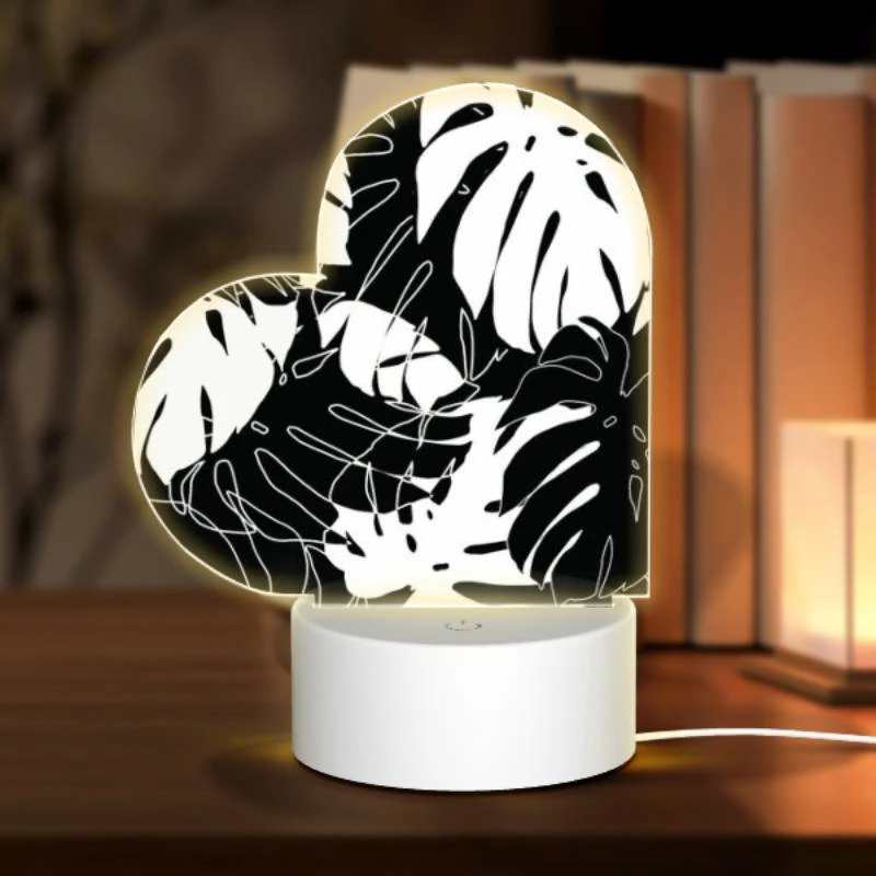 Love Acrylic Night Light, A black and white image of a plant with a lot of leaves. Love Acrylic Night Light, A Black And White Image Of A Plant With A Lot Of Leaves. -Pattern Night Light e1bd540299e75ee40378e3b8f26154f90ac3d67b