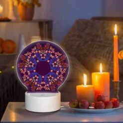 Round Acrylic Night Light, A Blue And Purple Flower Design With A Circle In The Center. 8 Round Acrylic Night Light, A Blue And Purple Flower Design With A Circle In The Center. -Pattern Night Light e1c175cc85ba8e254ec32f13b98734c614408f04
