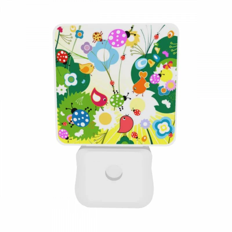 Night Light Set of 2, A colorful painting of birds and flowers. Night Light Set Of 2, A Colorful Painting Of Birds And Flowers. -Pattern Night Light e1e5ef202d21812a851878e1489927f384e93355