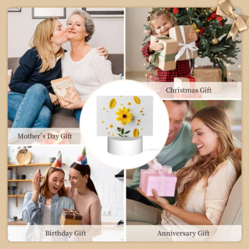 Rectangular Acrylic Night Light, A yellow flower with yellow petals and green leaves is placed on a white surface. Rectangular Acrylic Night Light, A Yellow Flower With Yellow Petals And Green Leaves Is Placed On A White Surface. -Pattern Night Light e2e3a89c4c67d6eb95a1bf5c17b4eee88d8c82fd