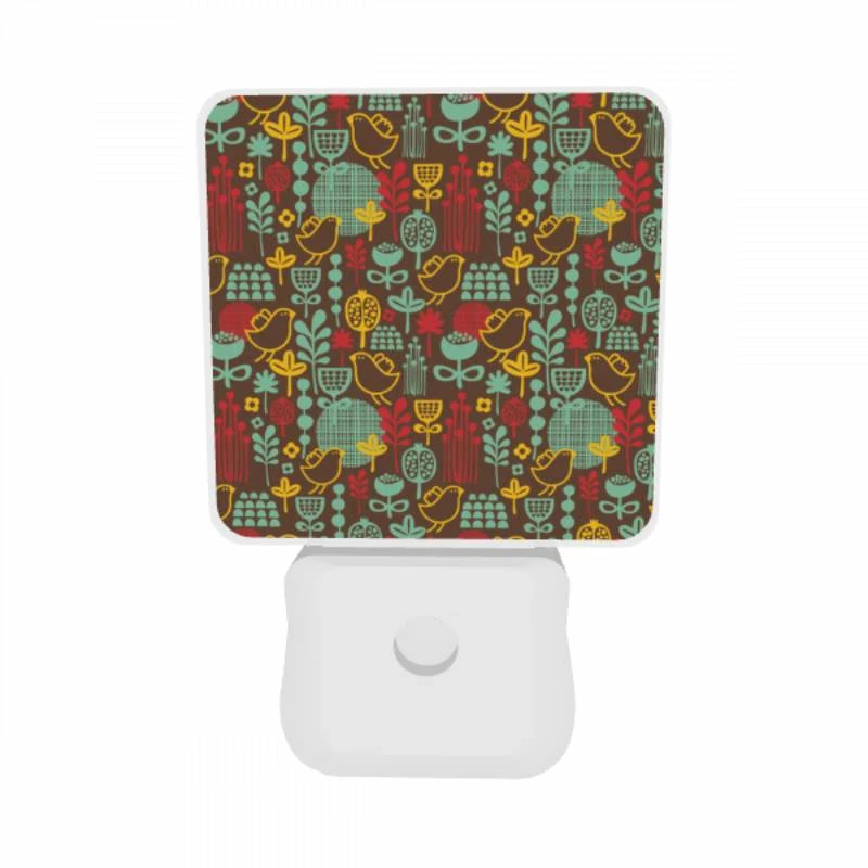 Night Light Set of 2, A pattern of birds and flowers on a brown background. Night Light Set Of 2, A Pattern Of Birds And Flowers On A Brown Background. -Pattern Night Light e3eb1b82d2f1a91ced9a33f3d6c242d315ead037