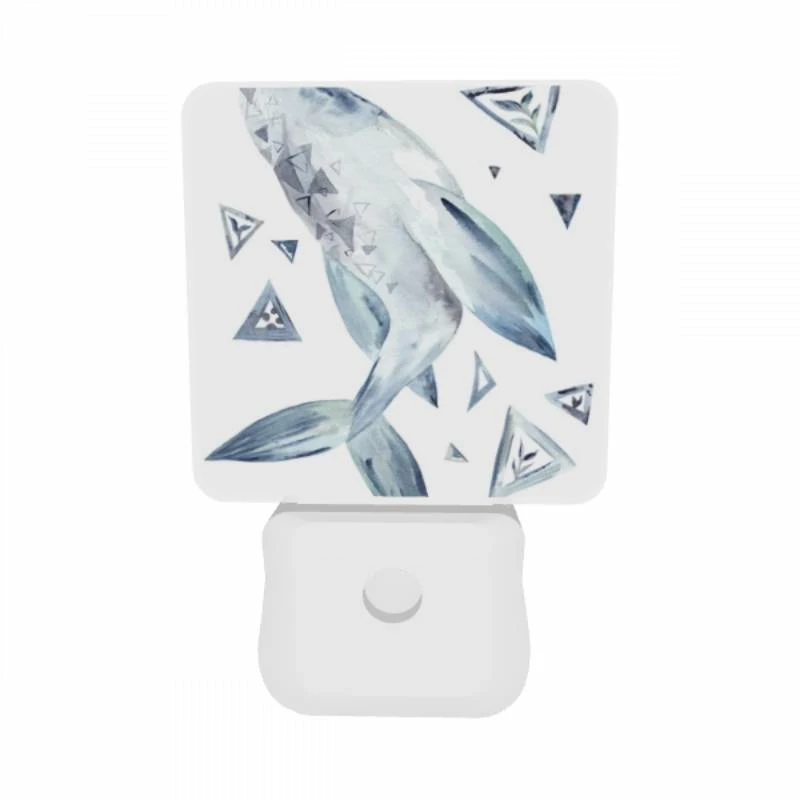Night Light Set of 2, A blue and white whale with a triangle on its side. Night Light Set Of 2, A Blue And White Whale With A Triangle On Its Side. -Pattern Night Light e3fd96da0dfc50695f5051615fccb0ff6616863d