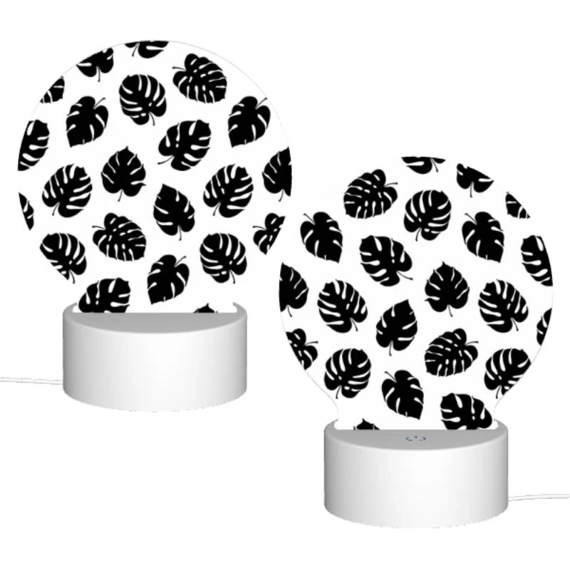 Round Acrylic Night Light, A pattern of leaves on a black and white background. Round Acrylic Night Light, A Pattern Of Leaves On A Black And White Background. -Pattern Night Light e448e6a7604b70d776dcebb05ea0b75cacb72c24