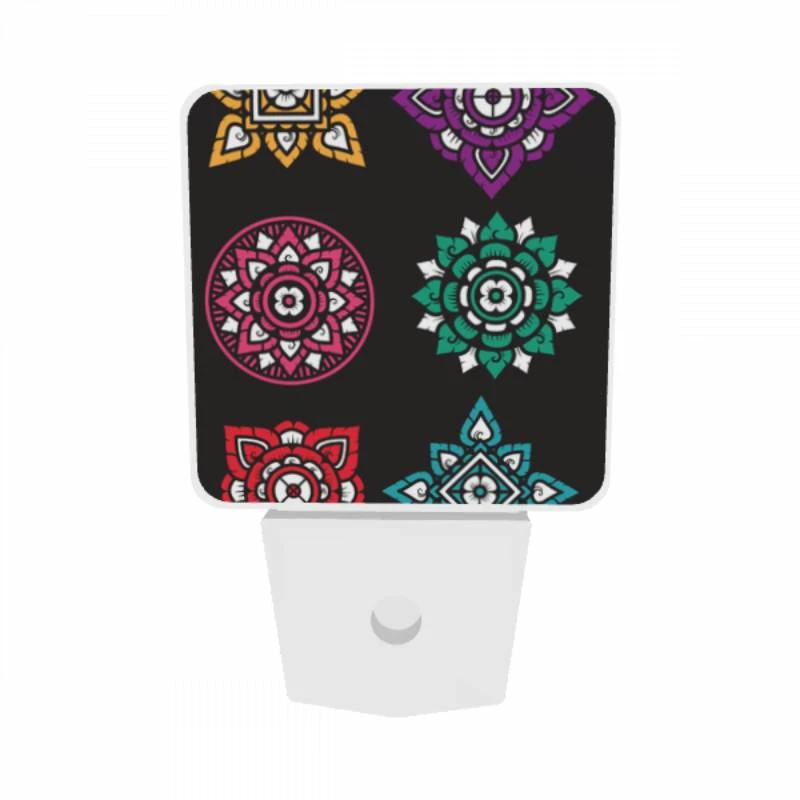 Night Light Set of 2, Six colorful flower designs are displayed in a row. Night Light Set Of 2, Six Colorful Flower Designs Are Displayed In A Row. -Pattern Night Light e4bcfa0fc813fba164564924e38d84d5542de641