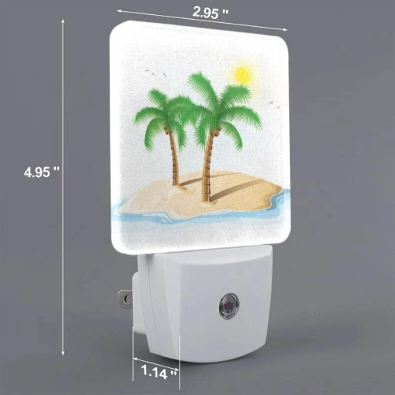 Night Light Set of 2, A white drawing of a palm tree on a sandy beach. Night Light Set Of 2, A White Drawing Of A Palm Tree On A Sandy Beach. -Pattern Night Light e5261dbe010e887b3deb4ce00eafd0bf285bf22d