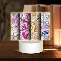 Rectangular Acrylic Night Light, Three Colorful Artworks Are Displayed Side By Side.