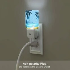Night Light, A Blue And Yellow Beach Scene With Palm Trees And A Mountain In The Background. 5 Night Light, A Blue And Yellow Beach Scene With Palm Trees And A Mountain In The Background. -Pattern Night Light e61f3eb322befcd62c841480e1b7b945ba3cab1c