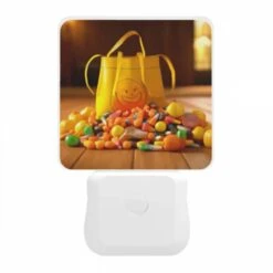 Night Light, A Yellow Bag With A Smiley Face On It Is Filled With Candy. 11 Night Light, A Yellow Bag With A Smiley Face On It Is Filled With Candy. -Pattern Night Light e629b980017420e34804e4a3b1ee3f28457c7e23
