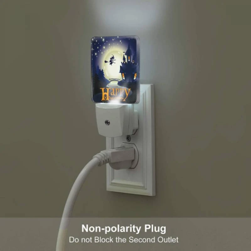 Night Light Set of 2, A witch on a broom flies over a castle during a Halloween celebration. Night Light Set Of 2, A Witch On A Broom Flies Over A Castle During A Halloween Celebration. -Pattern Night Light e6418de6ebb0869385f7b5948f18212bef638725