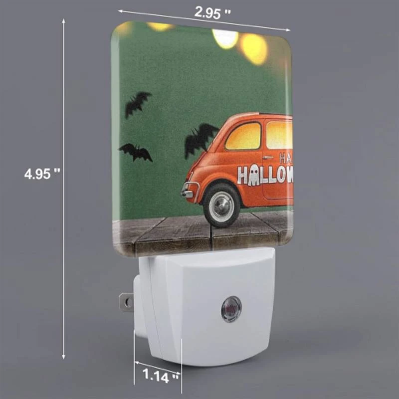 Night Light Set of 2, A cartoon car with a bats and a sign that says Happy Halloween. Night Light Set Of 2, A Cartoon Car With A Bats And A Sign That Says Happy Halloween. -Pattern Night Light e695b53bc0f1c0f8cb46a31d34b400f10035d836