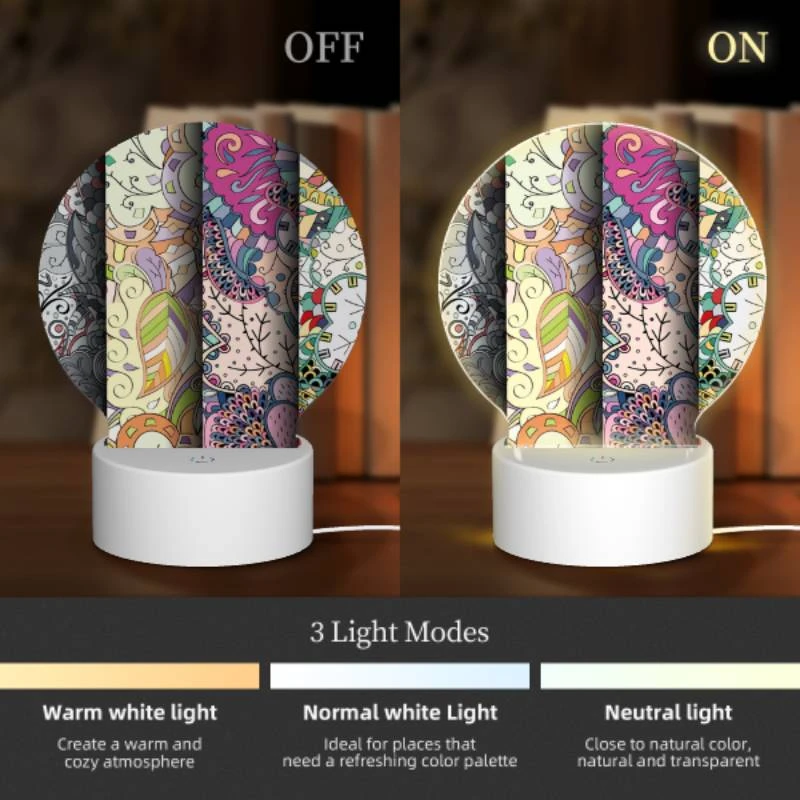 Round Acrylic Night Light, Four different colored designs of flowers. Round Acrylic Night Light, Four Different Colored Designs Of Flowers. -Pattern Night Light e77d19f694d6d85fc5cbb70d04a663efe082b1ae