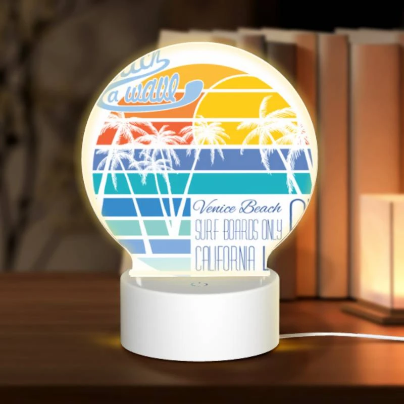 Round Acrylic Night Light, A surfboard advertisement for Venice Beach. Round Acrylic Night Light, A Surfboard Advertisement For Venice Beach. -Pattern Night Light e7a39d967a03f80a2ffe5833982124b30785316c