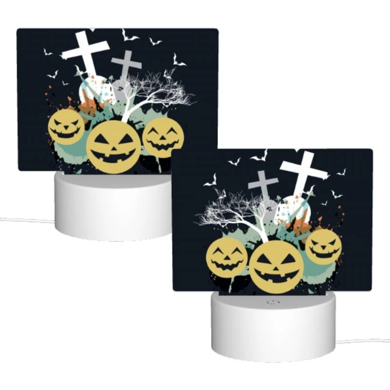 Rectangular Acrylic Night Light, A black and white image of Halloween decorations. Rectangular Acrylic Night Light, A Black And White Image Of Halloween Decorations. -Pattern Night Light e829809f35dfef3332cc209326a31d4275bf77db