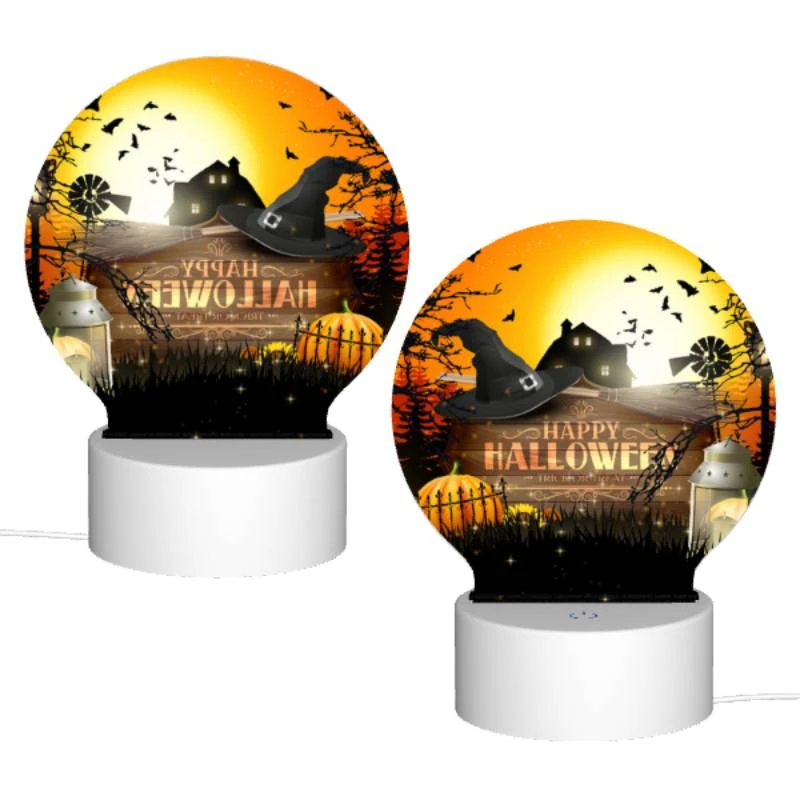Round Acrylic Night Light, A Halloween poster with a witch's hat and a house in the background. Round Acrylic Night Light, A Halloween Poster With A Witch's Hat And A House In The Background. -Pattern Night Light e8a4712213acf40d60f1585f2aed555add8b5a53