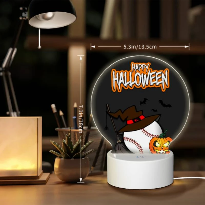 Round Acrylic Night Light, A baseball with a bat and a pumpkin on it. Round Acrylic Night Light, A Baseball With A Bat And A Pumpkin On It. -Pattern Night Light e8d2c37834dfde4b55c3a56785ae410ce752958b