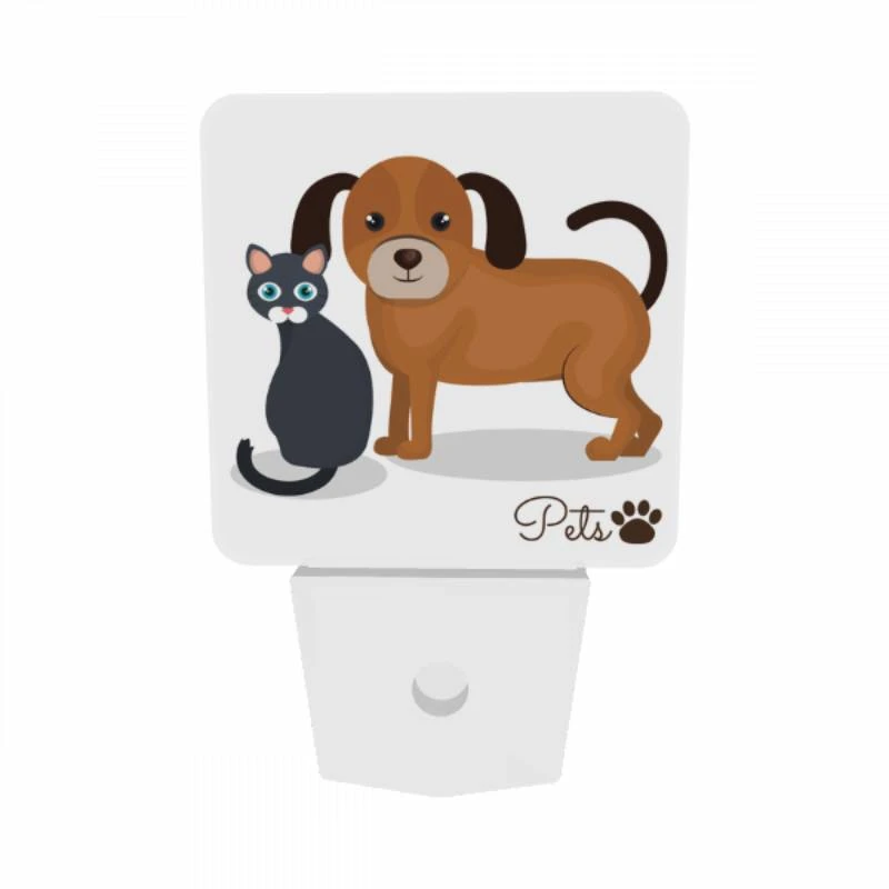 Night Light Set of 2, A black cat and a brown dog are standing next to each other. Night Light Set Of 2, A Black Cat And A Brown Dog Are Standing Next To Each Other. -Pattern Night Light e924b16aeec00ef5b8b65f34f6205126b71b07b8