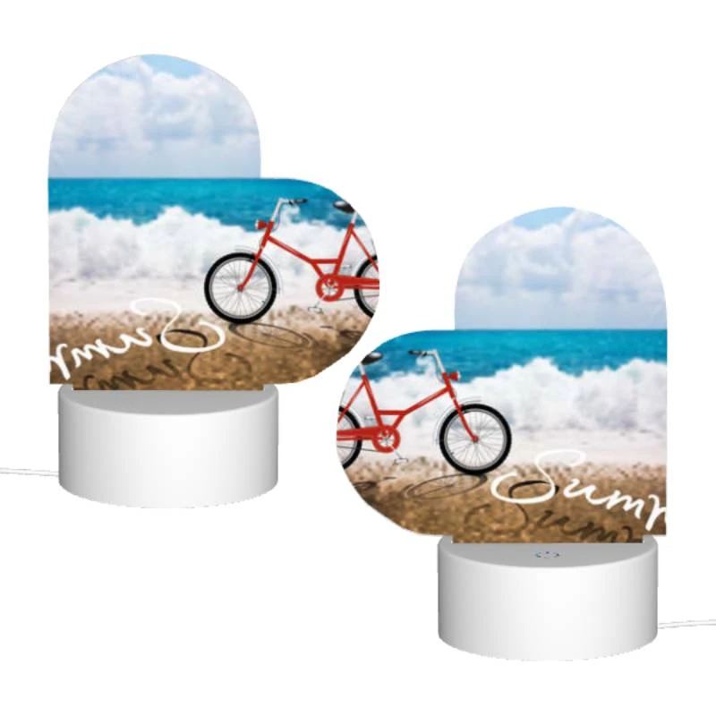 Love Acrylic Night Light, A red bicycle is parked on the beach. Love Acrylic Night Light, A Red Bicycle Is Parked On The Beach. -Pattern Night Light e94dc9878e3fc320e67467c94de7d29ac9849c6e
