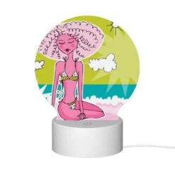 Round Acrylic Night Light, A Cartoon Woman With Pink Hair And A Bikini Sits On A Beach. 11 Round Acrylic Night Light, A Cartoon Woman With Pink Hair And A Bikini Sits On A Beach. -Pattern Night Light e972fe5f41d9e25c7e47626ec4f0f827a0d1a619