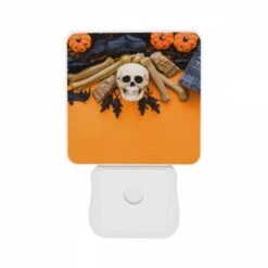 Night Light Set Of 2, A Skeleton And A Skull Are On A Table With A Bat And A Book. 10 Night Light Set Of 2, A Skeleton And A Skull Are On A Table With A Bat And A Book. -Pattern Night Light e975c6a72f88efe11c088a728dbe34f699bffc41
