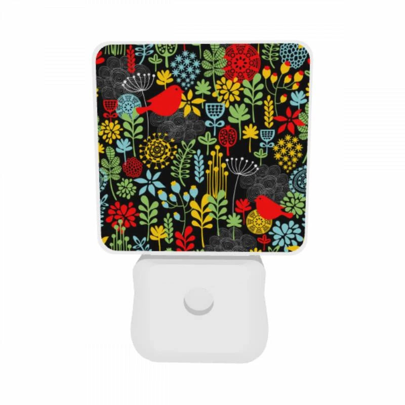 Night Light Set of 2, A colorful bird pattern with red birds and yellow flowers. Night Light Set Of 2, A Colorful Bird Pattern With Red Birds And Yellow Flowers. -Pattern Night Light e97fbcbd1ee62f0816b1b83278961d16ad997b1a