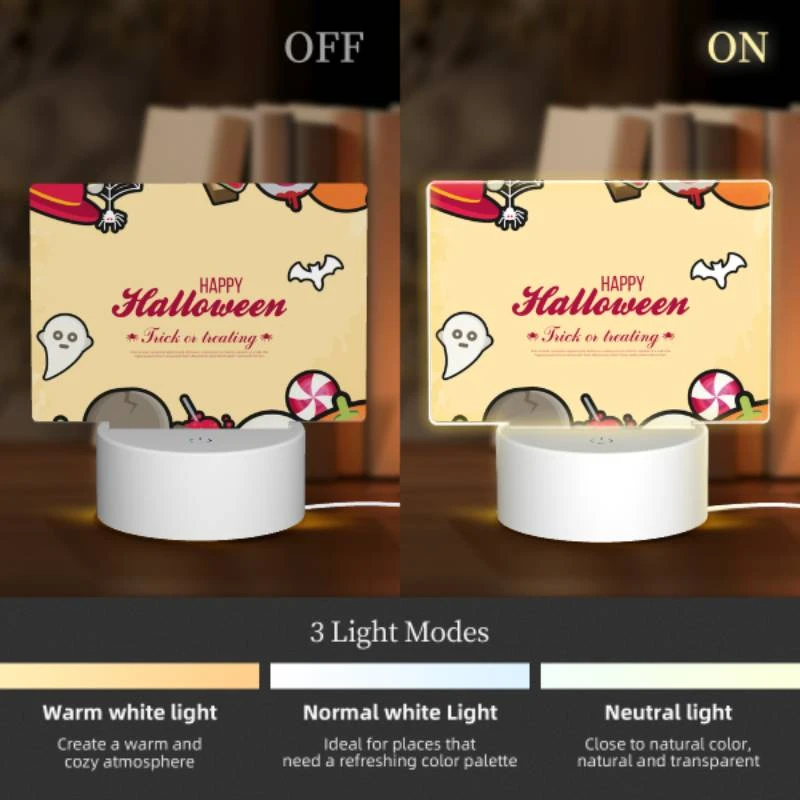 Rectangular Acrylic Night Light, A colorful Halloween poster with various Halloween items. Rectangular Acrylic Night Light, A Colorful Halloween Poster With Various Halloween Items. -Pattern Night Light e9d3acac3e93bcf6680c501fbece57a8cc0cafae