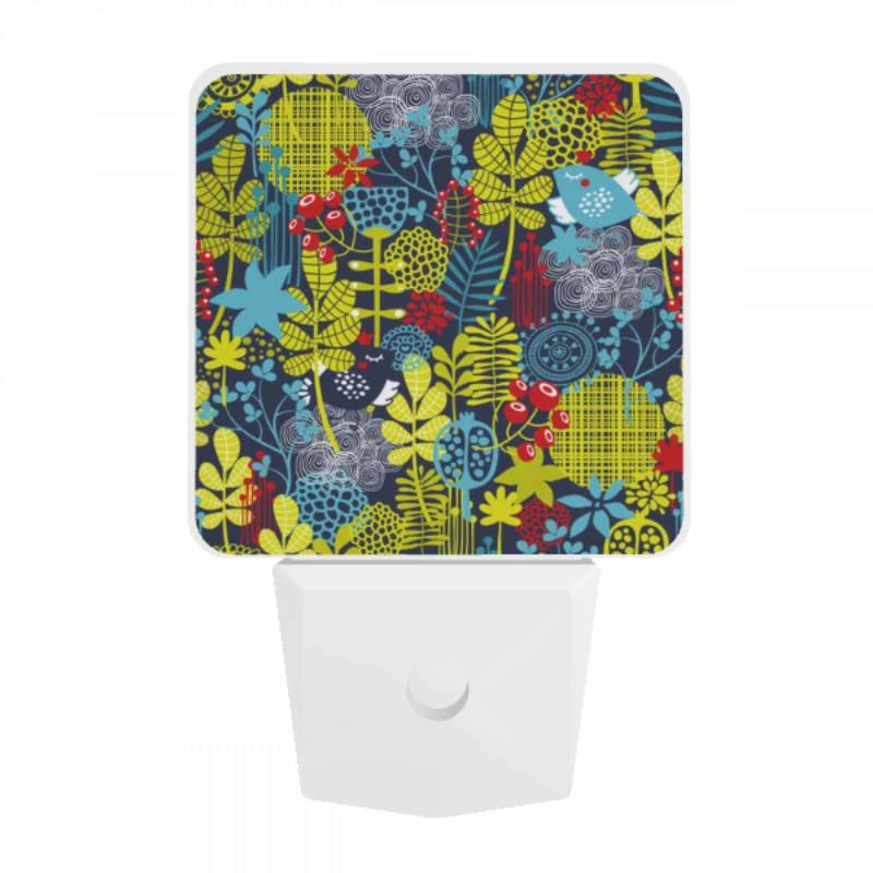 Night Light, A blue and yellow floral pattern with red berries. Night Light, A Blue And Yellow Floral Pattern With Red Berries. -Pattern Night Light eaa89ebc9d027bd675103d70fb6e29fe827354ac