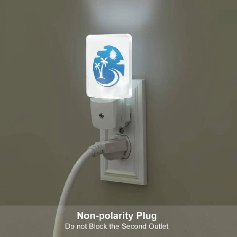 Night Light Set of 2, A blue and white logo of a sun and palm tree. Night Light Set Of 2, A Blue And White Logo Of A Sun And Palm Tree. -Pattern Night Light eaca8fa246d809b7c7bed993eb3841f58c62a29b