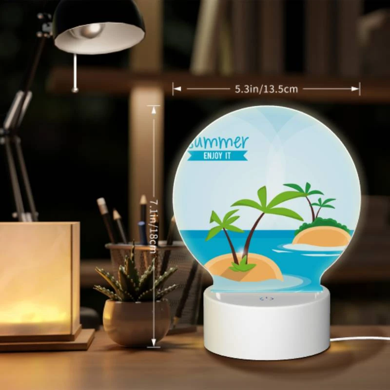 Round Acrylic Night Light, A cartoon image of a palm tree on a small island in the ocean. Round Acrylic Night Light, A Cartoon Image Of A Palm Tree On A Small Island In The Ocean. -Pattern Night Light ead2864ccd942bcfd07a9b849b90e5a7831f0364