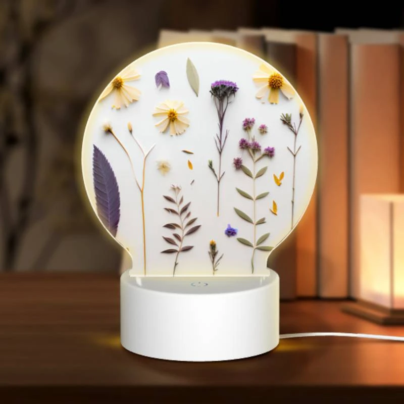 Round Acrylic Night Light, A collection of different flowers and leaves on a white background. Round Acrylic Night Light, A Collection Of Different Flowers And Leaves On A White Background. -Pattern Night Light eafbaafd581bf7f57b7a8c4ae8912d270dafecda