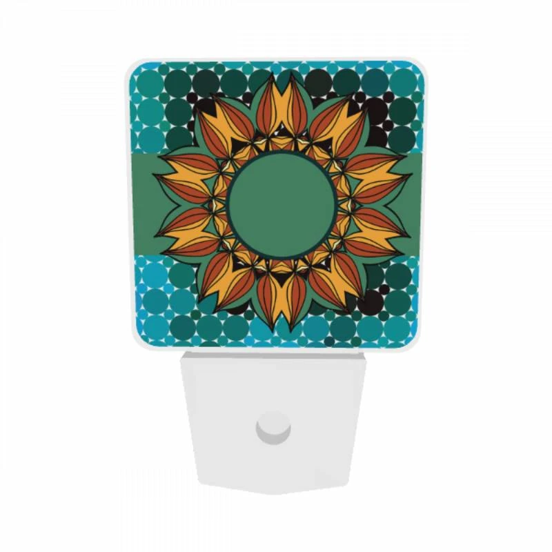 Night Light Set of 2, A colorful sunflower with a green center. Night Light Set Of 2, A Colorful Sunflower With A Green Center. -Pattern Night Light eb340706750bb9fe904b37c06d176591d9e7e261