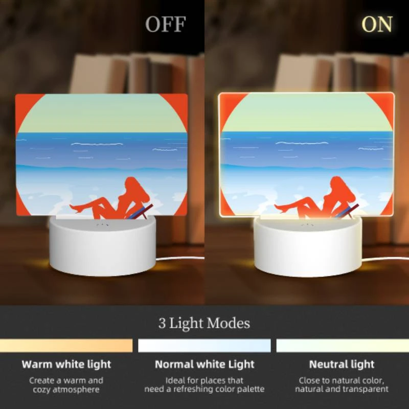 Rectangular Acrylic Night Light, A woman is laying on a beach chair Rectangular Acrylic Night Light, A Woman Is Laying On A Beach Chair -Pattern Night Light eb655d64576283ffc5ad73a2527cd4f4d484b685